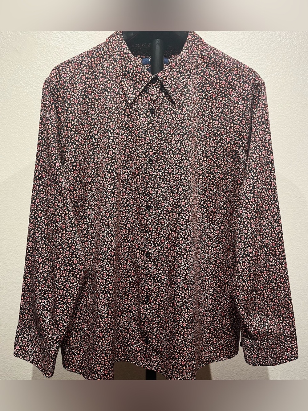 Chaps Black Button-Down No Iron Shirt with Pink Floral Print - Size XL (Women’s)